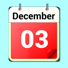 day on the calendar, vector image format, December 3