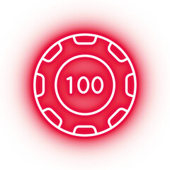 Neon red poker chips icon, poker chip on transparent background