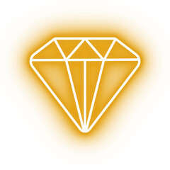 Neon yellow diamond icon, diamond jewel on transparent background