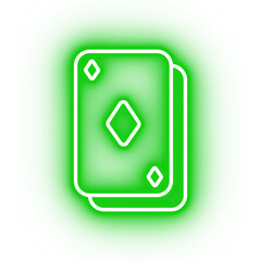 Neon green playing cards icon, deck of cards on transparent background