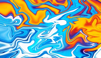Hand Painted Background With Mixed Liquid Blue Orange Paints. Abstract Fluid Acrylic Painting. Marbled Colorful Abstract Background. Liquid Marble Pattern.
