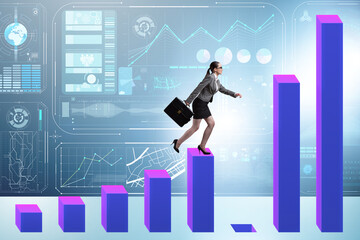 Businesswoman in growth concept with bar charts