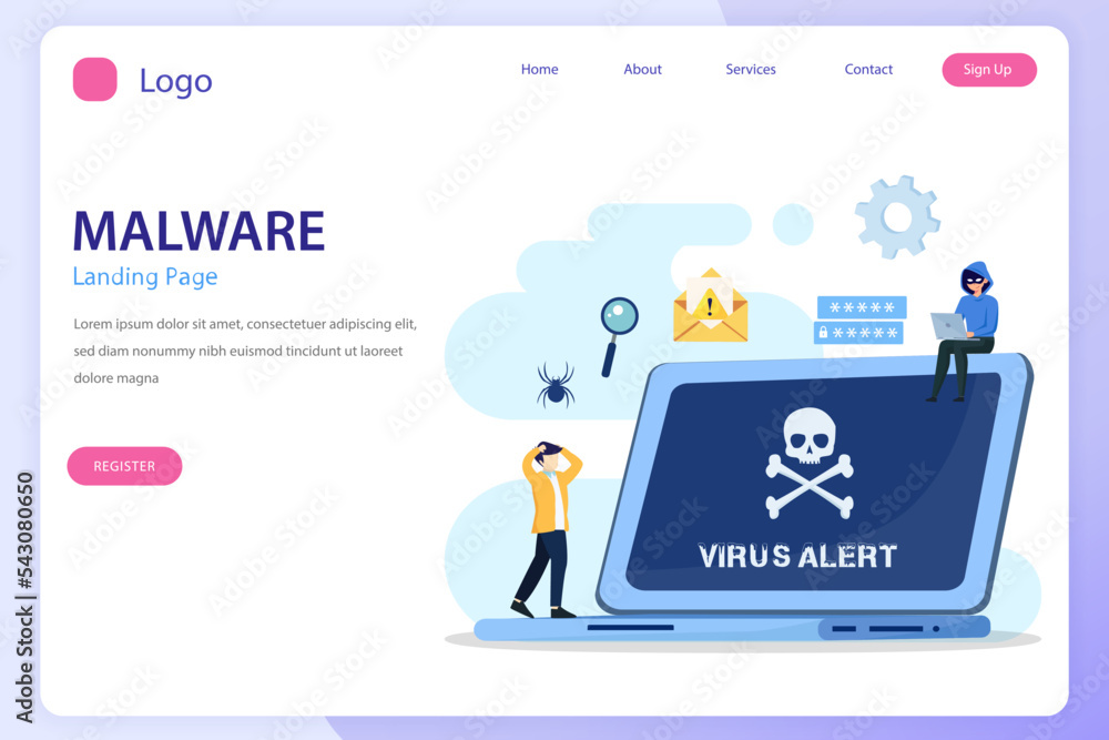 Poster virus malware detected concept, viruses attack warning signs, hacking alert messages vector