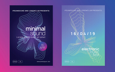 Neon edm flyer. Electro trance music. Techno dj party. Electronic sound event. Club dance poster.