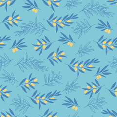 Fototapeta na wymiar Seamless decorative elegant pattern with olives branches. Print for textile, wallpaper, covers, surface. For fashion fabric. Retro stylization.