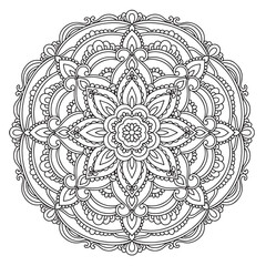 Circular Flower Mandala with vintage floral style. Vector Oriental mandala pattern. Hand drawn decorative element. Unique design with flower petal design. relax and meditation Concept for coloring 
