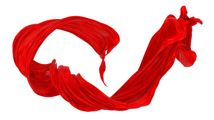 Beautiful flowing fabric of red wavy silk or satin. 3d rendering image.