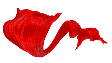 Beautiful flowing fabric of red wavy silk or satin. 3d rendering image.