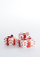 Obraz premium Gift box on a light white background. Concept of making gifts for christmas, gift buying, shopping gifts. 3D render, 3D illustration.