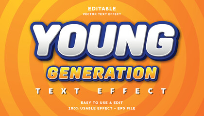 Fototapeta na wymiar young generaion editable text effect with modern and simple style, usable for logo or campaign title