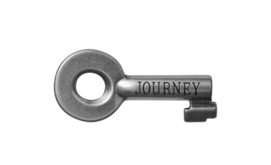 Old key with text journey isolated
