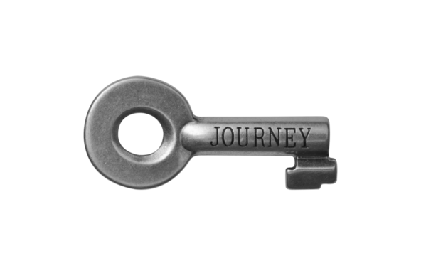 Old key with text journey isolated