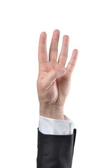 Man's hand finger counting gesture, isolated