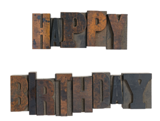 Happy Birthday isolated in vintage wood letterpress printing block type