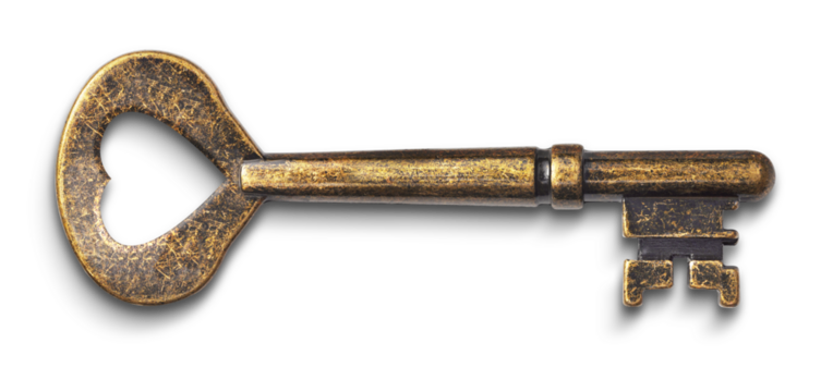 Old heart key isolated