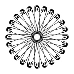 Artistic Circle Shape Made From Safety Pin Composition for Decoration, Ornate, Logo, Website, Art Illustration or Graphic Design Element. Format PNG