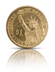 Front of USA one dollar coin isolated