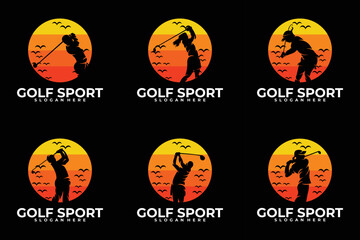 set of sport golf logo vector design template