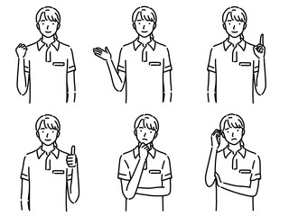 女性ヘルパー　ポーズセット　線画