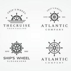 Cruise ship rudder logo template design with retro waves, ropes and anchors. Logo for business, sailors, sailing. © Mujiyono