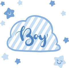 男の子赤ちゃんの雲のベクターイラスト。ベビーシャワー、子供部屋の装飾、カード、ポスター招待状に最適。