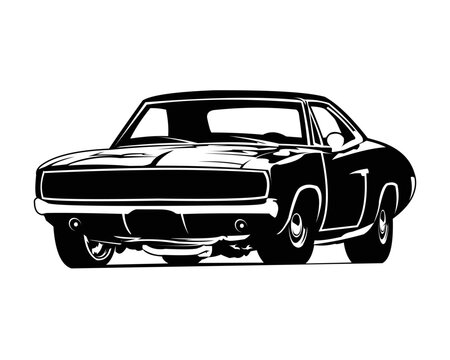 charging car dodge isolated on white background side view. Best for badge, emblem, icon, logo, car industry and available in eps 10.