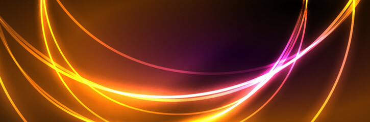 Neon glowing fluid wave lines, magic energy space light concept, abstract background wallpaper design