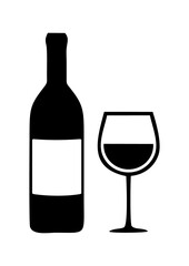 WINE BOTTLE AND GLASS SILHOUETTE ISOLATED - obrazy, fototapety, plakaty