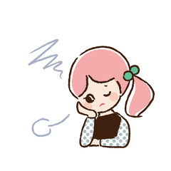 困った表情でため息をついている10代女子