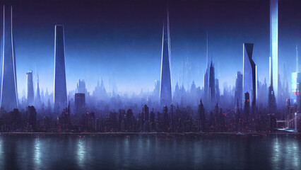 Fototapeta premium Illustration of a futuristic cyberpunk megacity