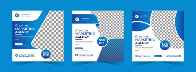 Digital marketing agency web banner bundle template, business social media post
