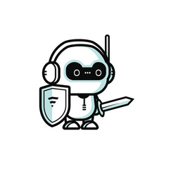 Illustration of little knight or guard robot with sword and shield. 