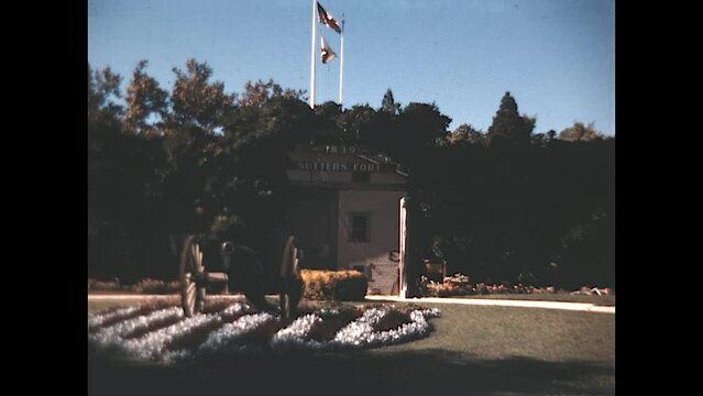 Sutters Fort Adobe 1949 - A beauty shot of the front of Sutters Fort Adobe in Sacramento in the late 1940s