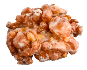 Glazed apple fritter donut makes a tasty breakfast, isolated treat
