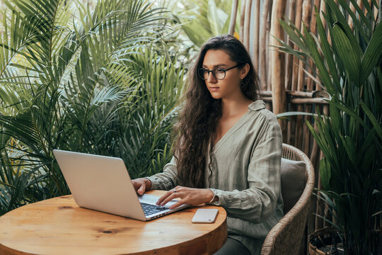 Pretty Young Beauty Woman Using Laptop In Cafe, Outdoor Portrait Business Woman, Hipster Style, Internet, Smartphone, Office, Bali Indonesia, Holding, Mac OS, Manager, Freelancer , Notebook
Glass