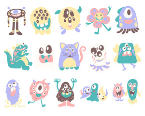 Colorful cute monsters illustration set