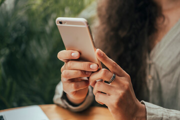 Young beauty girl purple hair make selfie on smartphone, happy face, outdoor hipster portrait on the street, smile happy face, listen music on headphones, Amsterdam street, dance, player,photo concept