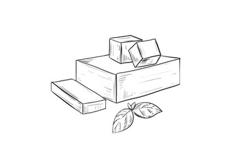 Hand drawn sketch black and white of butter, margarine. Vector illustration. Elements in graphic style label, sticker, menu, package. Engraved style.