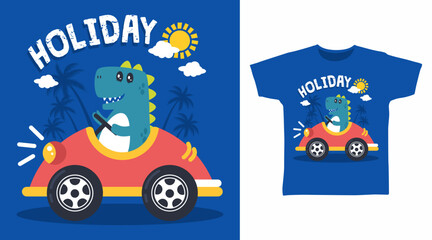 Dinosaur driver cartoon tshirt arts design