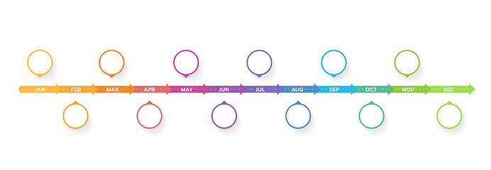 Infographic template for business. 12 Months modern Timeline diagram calendar with arrows, presentation vector infographic with PNG transparent background.
