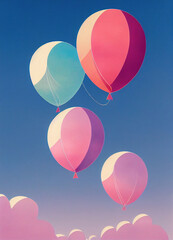 Obraz premium A bunch of balloons in the sky, beautiful poster, watercolor flat style