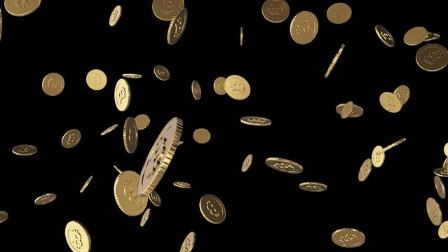 3d Animation floating BitCoin coins With Alpha Channel