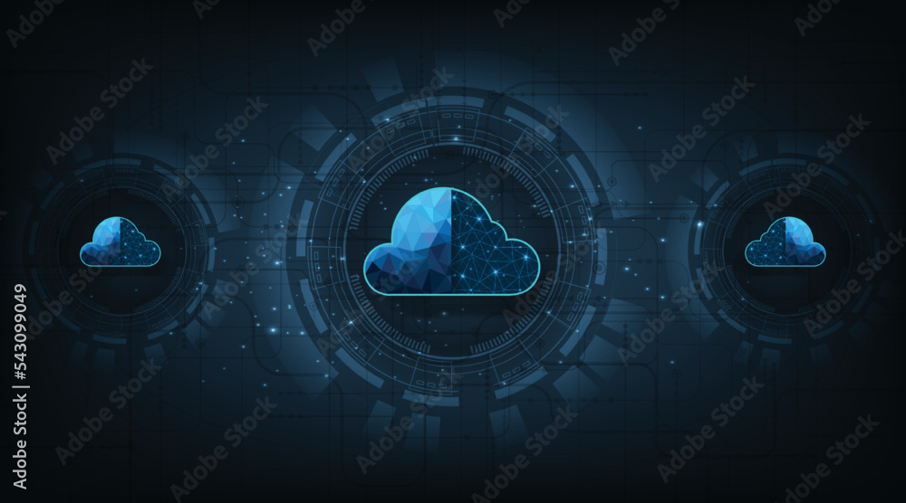 Poster concept of cloud computing technology illustration.futuristic business network concept. hi-tech clou