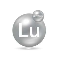 Lutetium molecule models silver. Ecology and biochemistry concept. Isolated spheres on white background. 3D Vector Illustration.