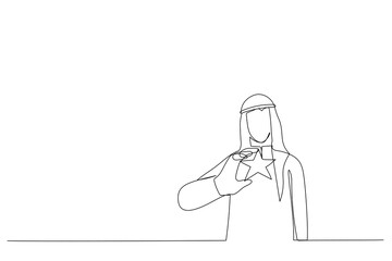 Illustration of arab businessman showing golden star in hand. Continuous line art style