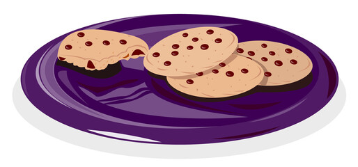 Illustration of cookies on plate done in retro style.