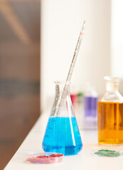 Powders and liquids in a makeup development lab