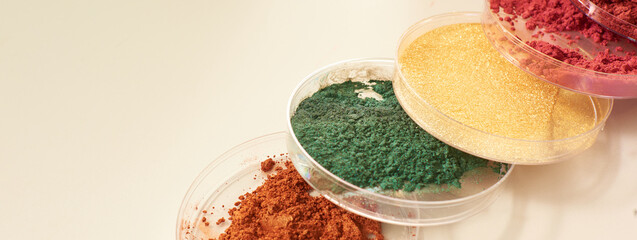 Powders and liquids in a makeup development lab