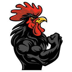 Rooster Muscle Arm Fighting Sports Mascot Logo Character Design Vector Cartoon Illustration © Reni