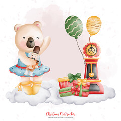 watercolor cute bear circus, animal circus, Christmas Nutcracker